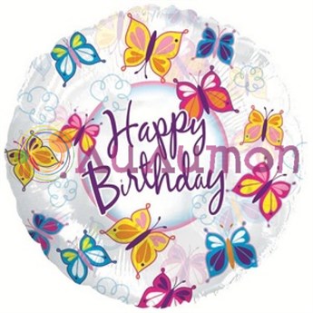 Фольгированный шар Круг 'С Днем рождения' (бабочки)