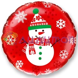 Фольгированный шар "Снеговик" красный 46 см - фото 10754