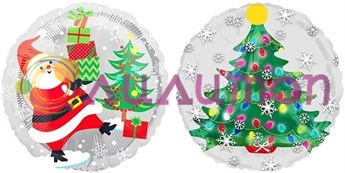 Фольгированный шар "Дед Мороз и елочка" Серебро 46 см - фото 10755