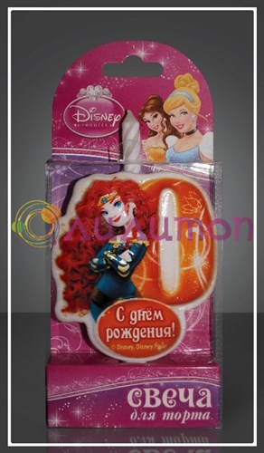 Свеча-цифра для торта 0 Disney "Принцесса Мерида" - фото 9042